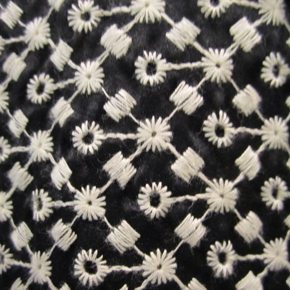 PS MISOOK BLACK+WHITE LIGHTWEIGHT embroidered eyelet JACKET acrylic 3/4 sleeves - Picture 7 of 12